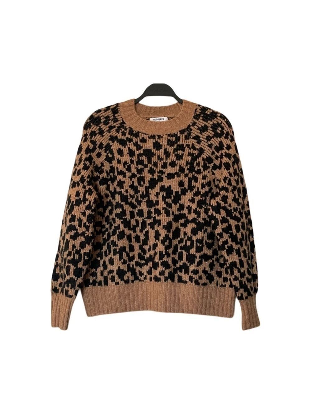 Old Navy Long Sleeve Cheetah Print Mock Neck Brown Black Sweater NWT Size XS